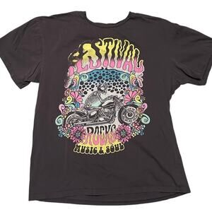 Modern Lux Festival Rocks Skeleton & Motorcycle Tee Size S/M